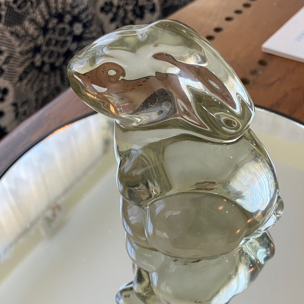 Vintage CLEAR GRAY SMOKEY COLOR Glass Rabbit Figurine (BOWL NOT INCLUDED) - Picture 5 of 13